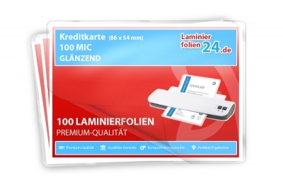 Laminierfolien Kreditkarte (54 x 86 mm), 2 x 100 Mic, glänzend